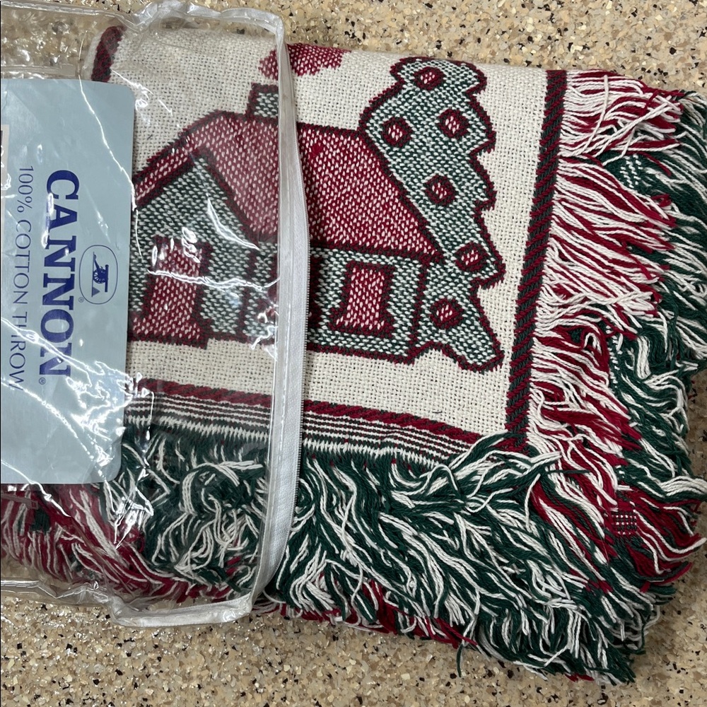 Cannon Vtg XMas Holiday Throw Blanket 50” x 60” Made in USA